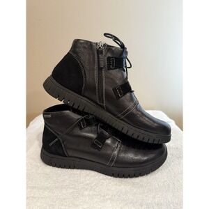 Comfortiva Women's Leather Ankle Boots Lace-Up Side Zipper  Weatherproof Size 10